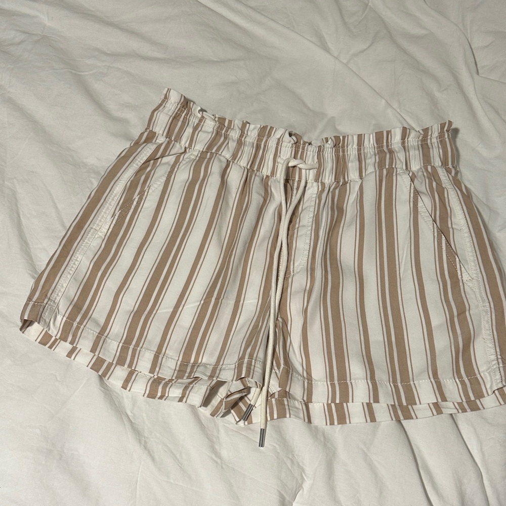 LOFT Striped Cream and Brown Shorts - Petite Medium NWT